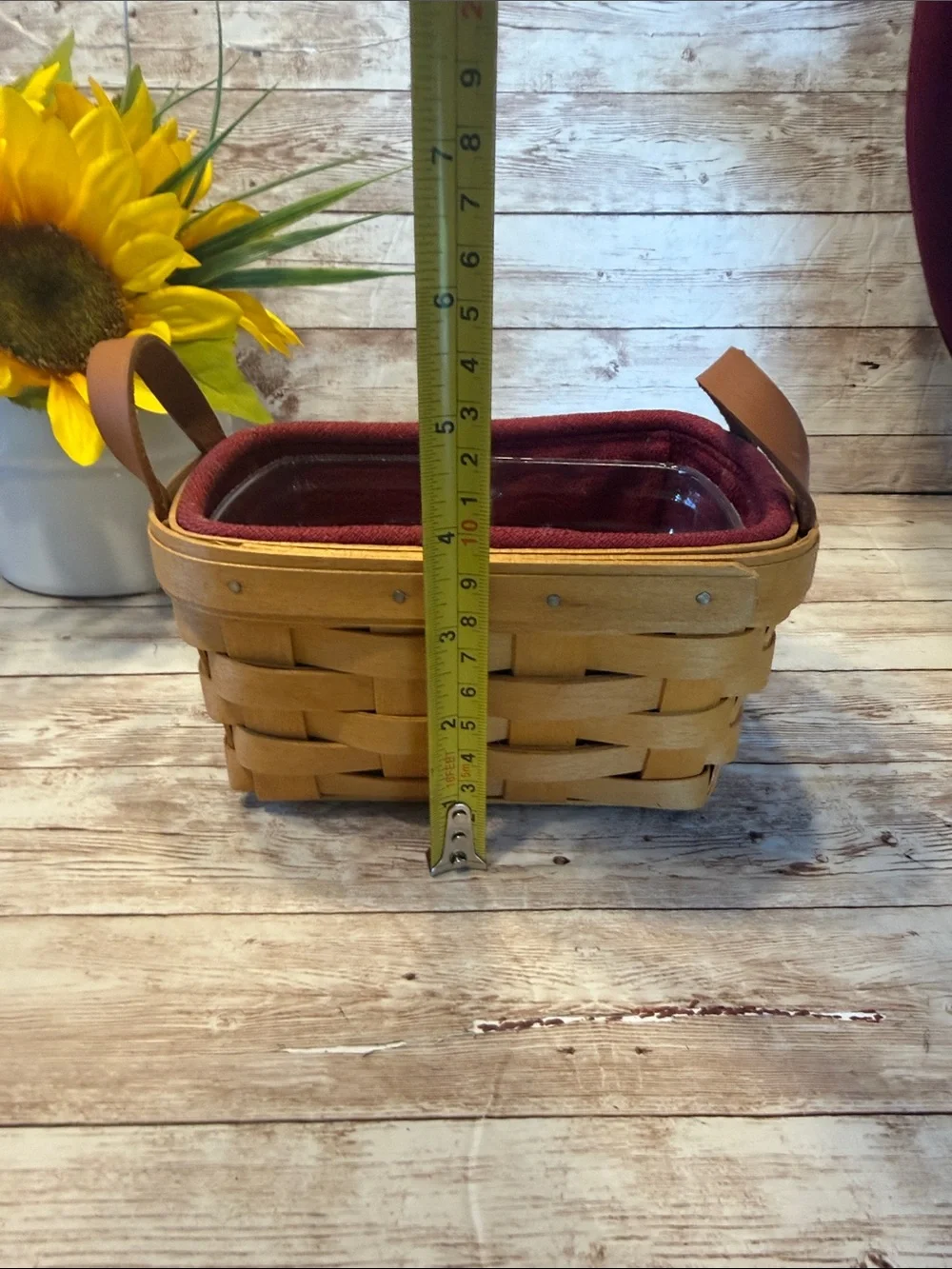 Longaberger Woven Tea Basket 10740 Red Liner and Clear Protector Insert